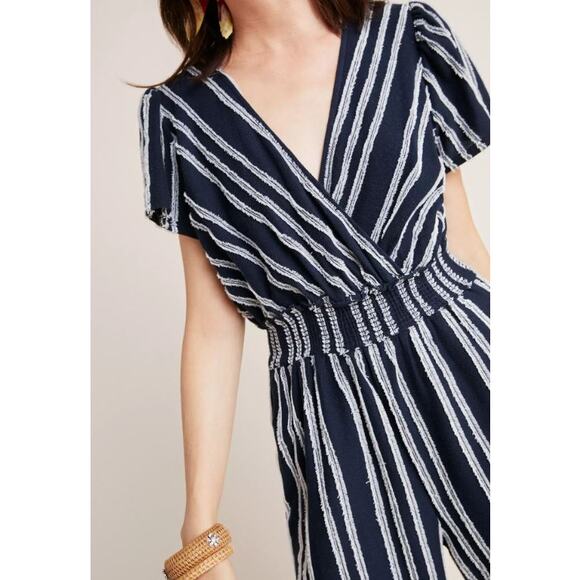EUC Anthropologie Dolan Canovas Striped Cotton Blend Wide Leg Jumpsuit Navy S - Picture 4 of 15